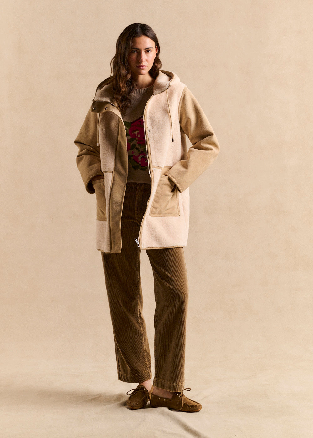 Mixed-material hooded coat - Sud Express - 5 - Sud Express