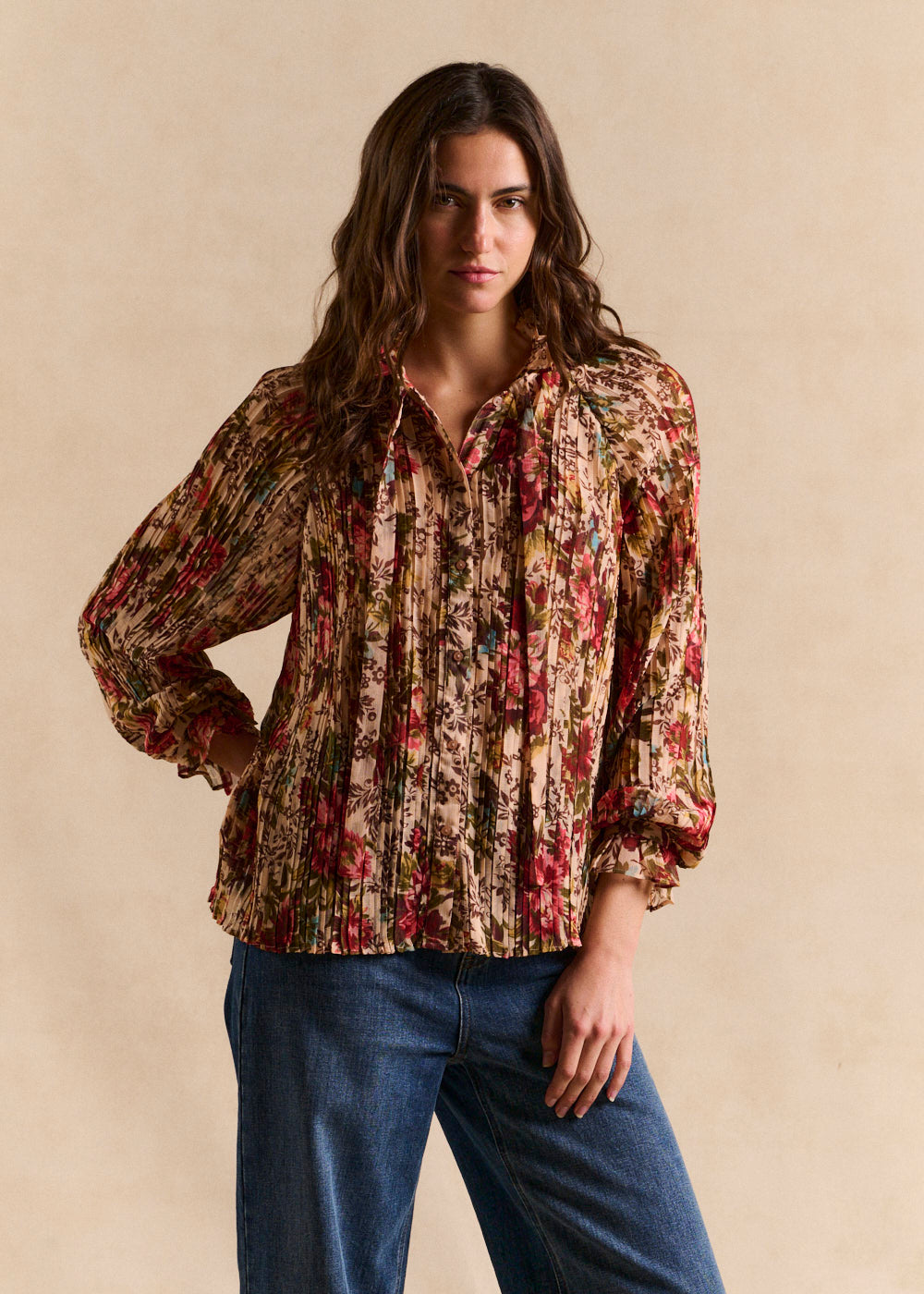 Floral blouse with ruffled collar - Sud Express - 4 - Sud Express