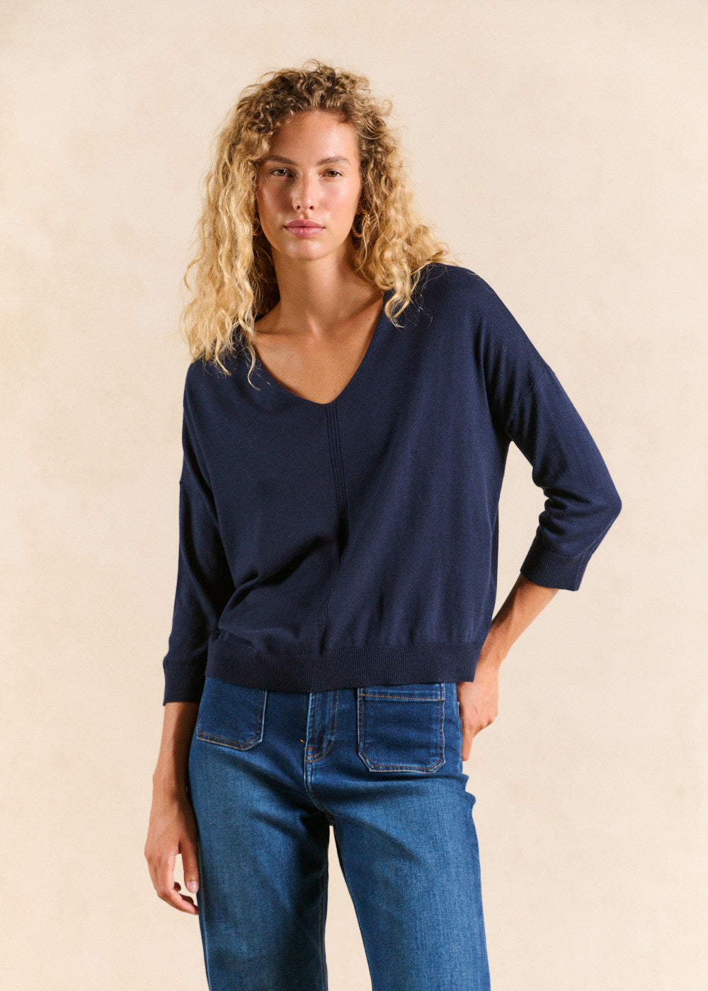 MANONO Pull col V oversize avec manches mi-longues - 1 - Sud Express - Sud Express
