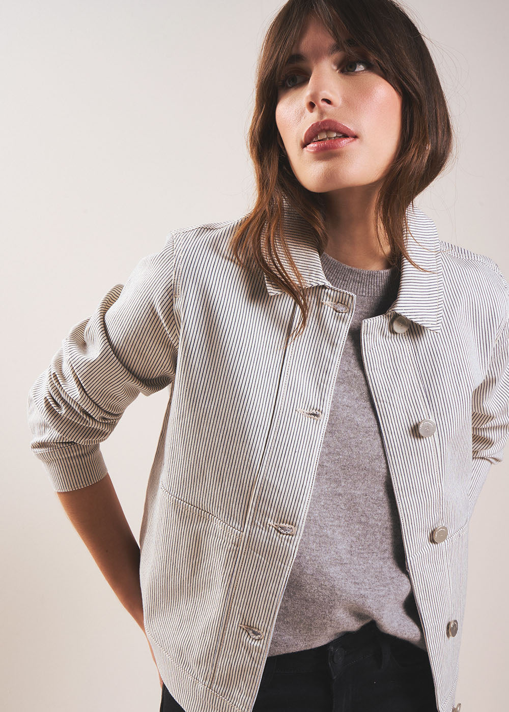 Blouson boxy rayé à col chemise - Sud Express - 5 - Sud Express