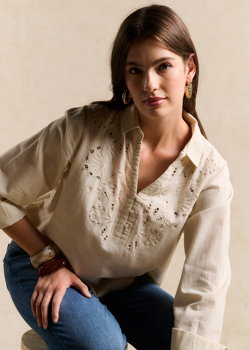 Blouse brodée en lin et coton - Sud Express - 5 - Sud Express