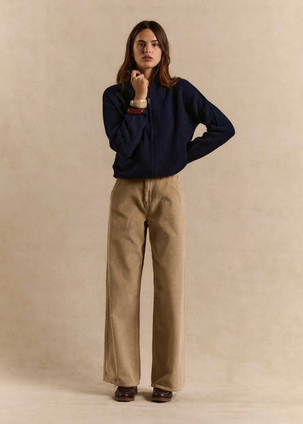 Pantalon large en velours de coton taille haute - Sud Express - 1 - Sud Express