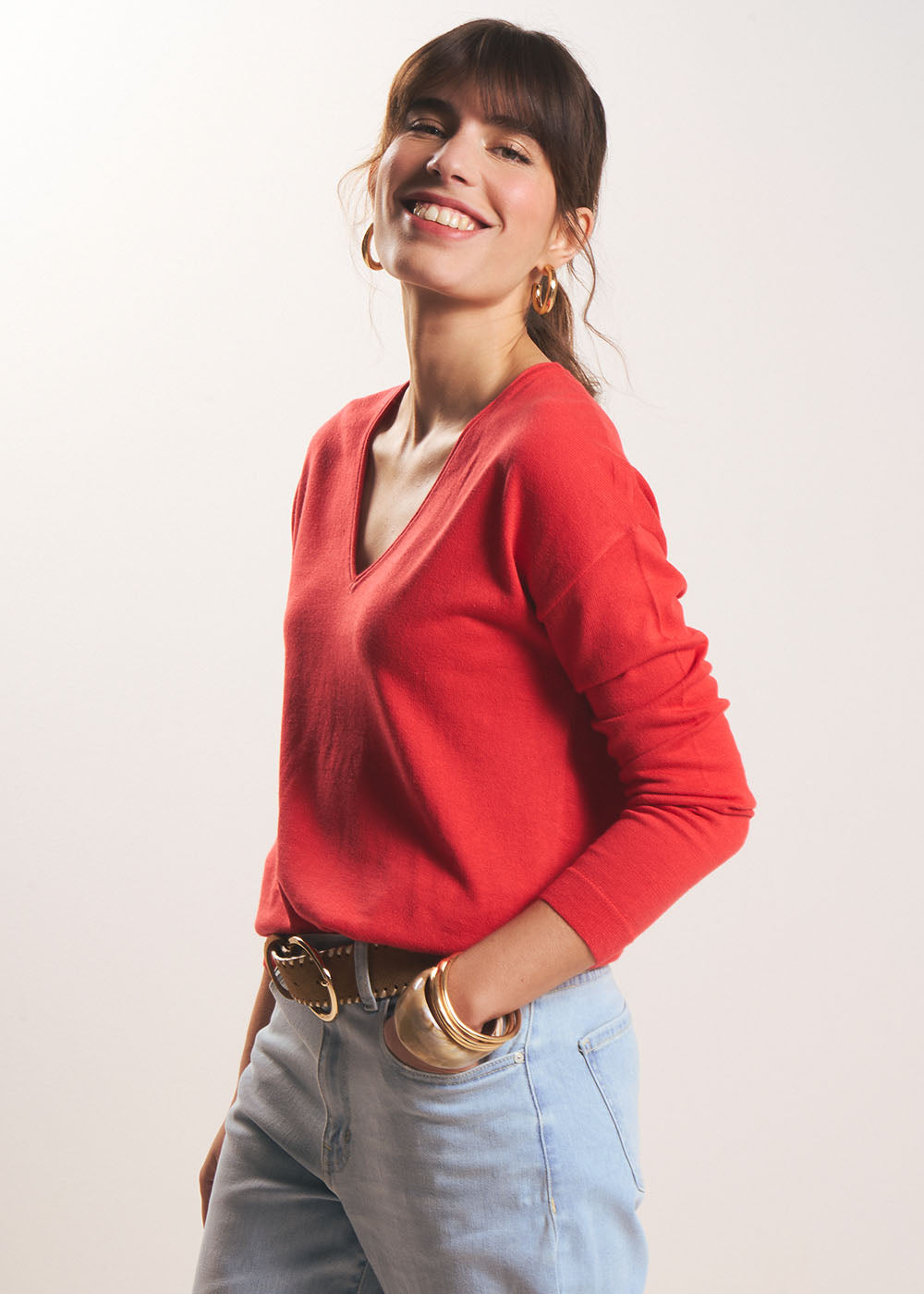 Pull col V oversize en maille fine - Sud Express - 5 - Sud Express