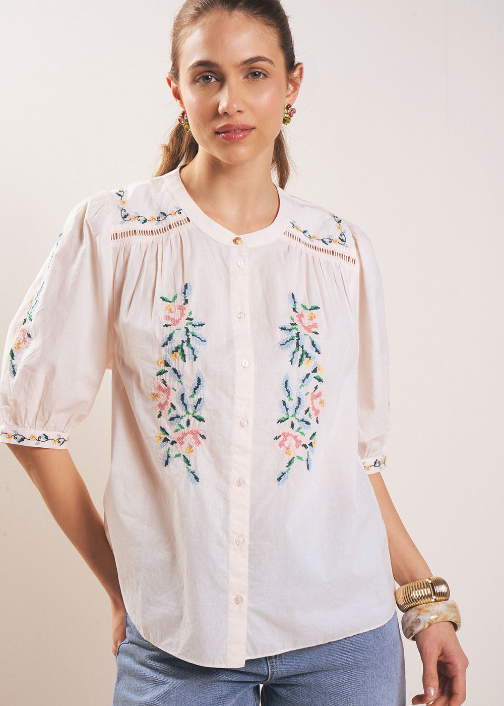 Chemiser broderie florale - Sud Express - 5 - Sud Express