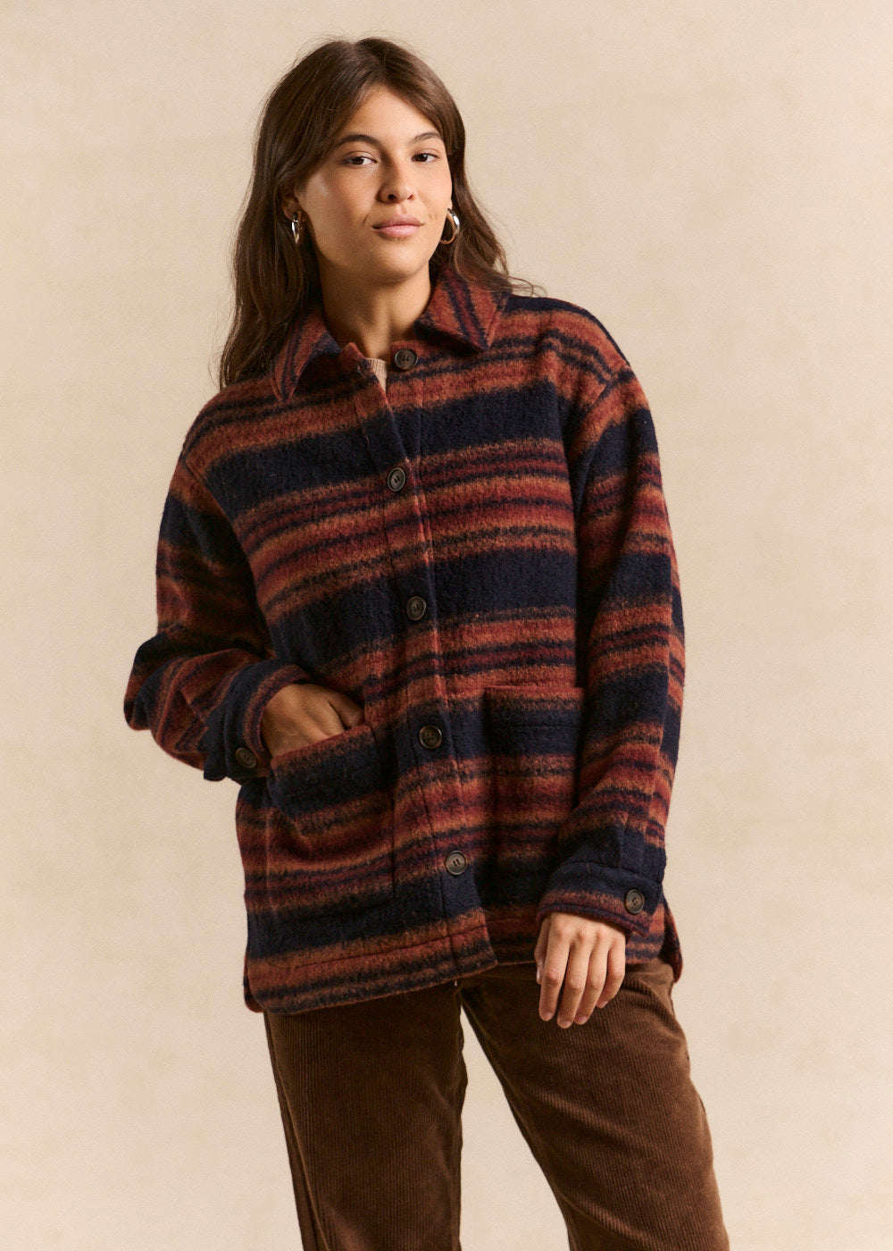 Veste chemise en lainage rayé - Sud Express - 4 - Sud Express