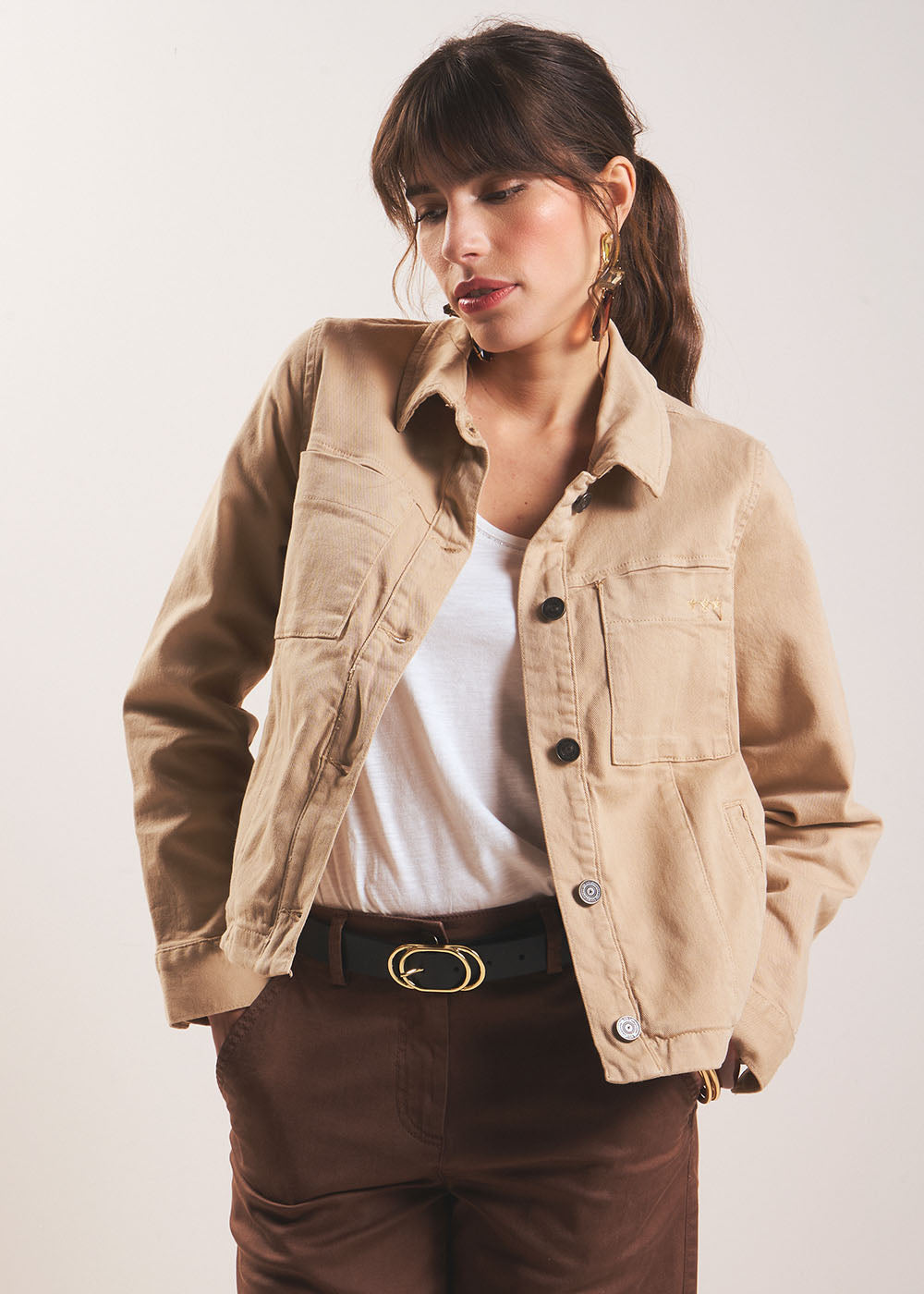 Veste à col chemise à surpiqûres - Sud Express - 5 - Sud Express