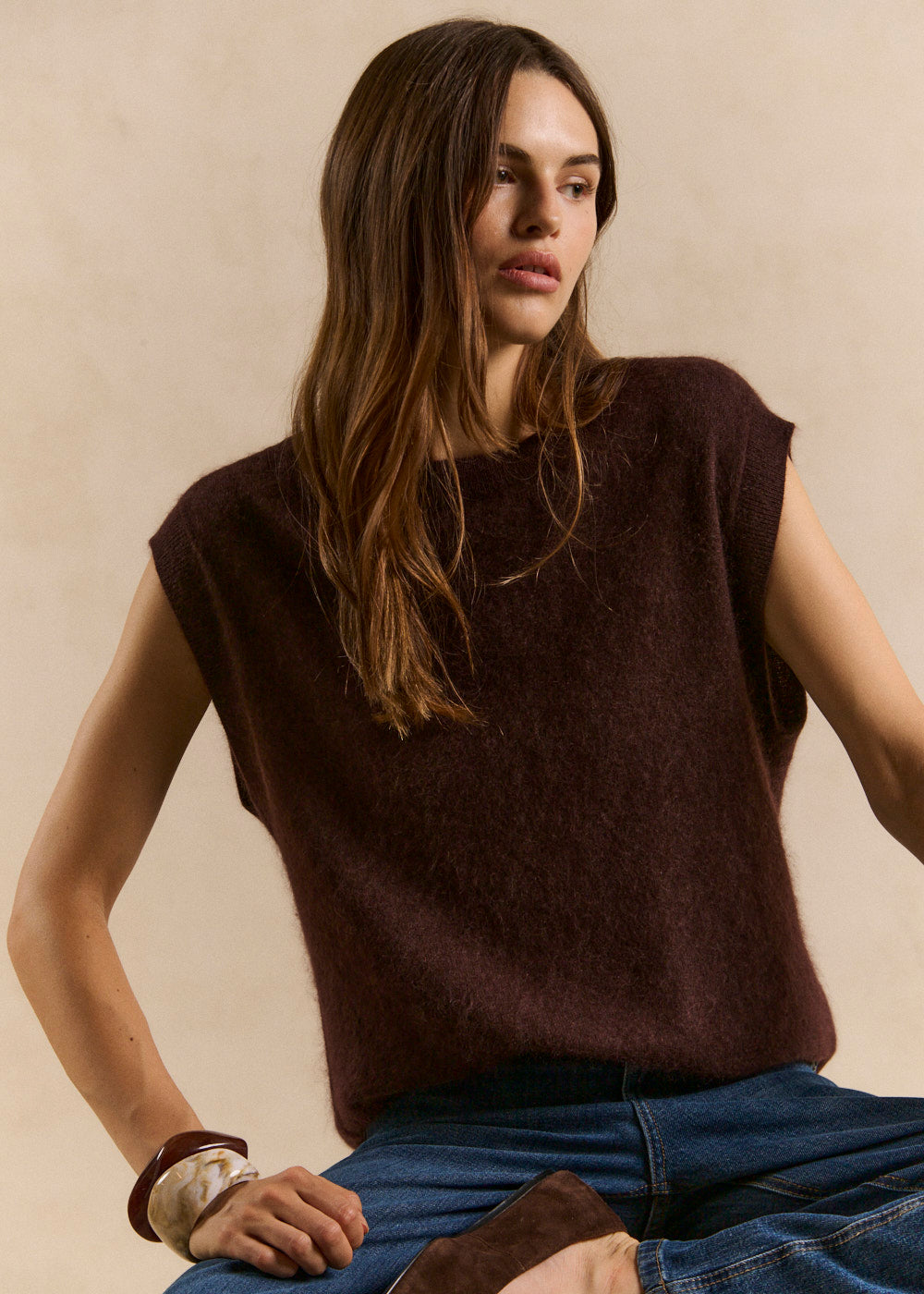 Pull sans manches ample en laine et cachemire - Sud Express - 1 - Sud Express