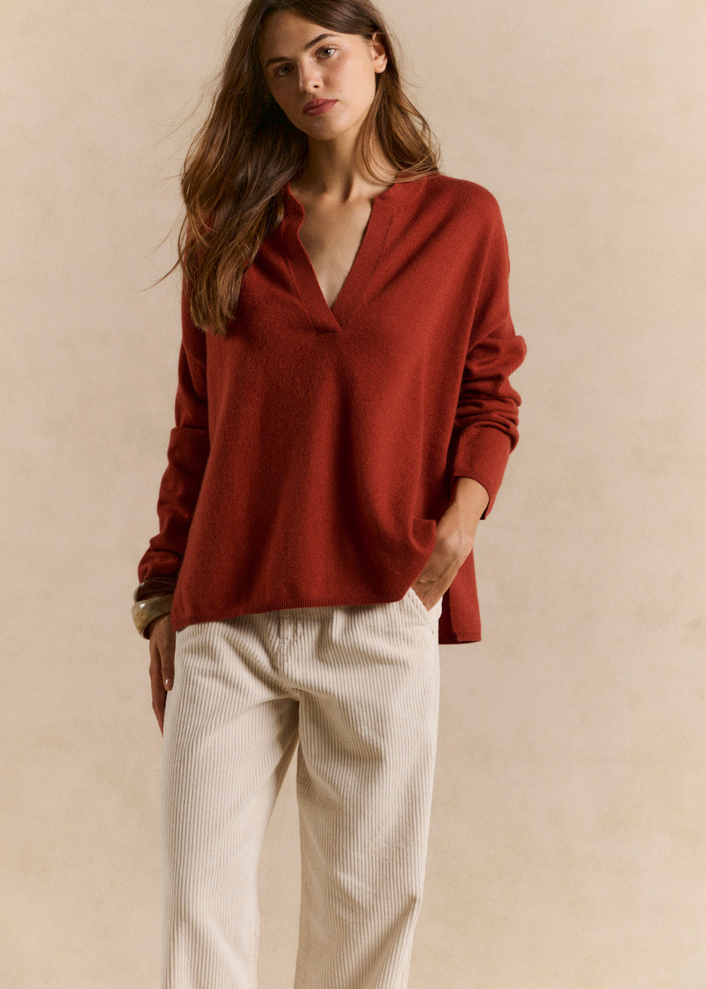 MAMALIOU Loose-fitting cashmere jumper with a Tunisian collar - 1 - Sud Express - Sud Express