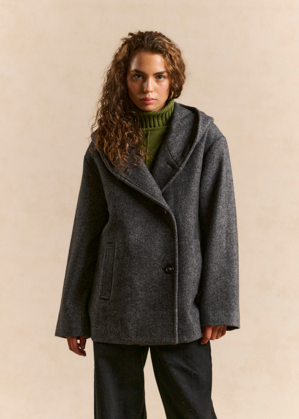 Manteau à capuche en lainage chevron - Sud Express - 1 - Sud Express