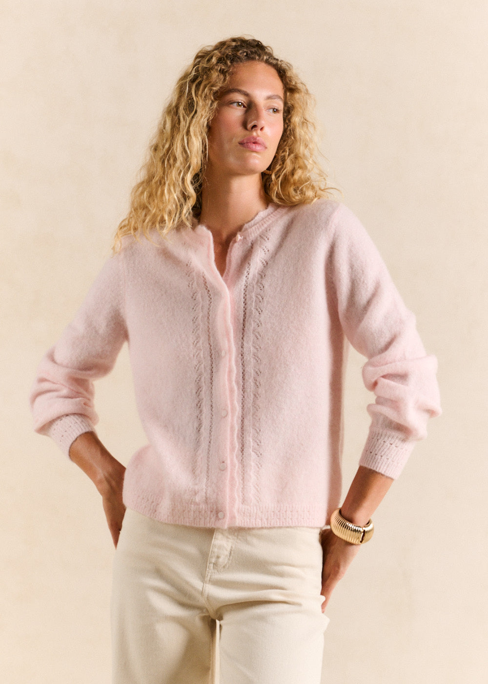 Gilet cardigan en mohair maille ajourée - Sud Express - 1 - Sud Express