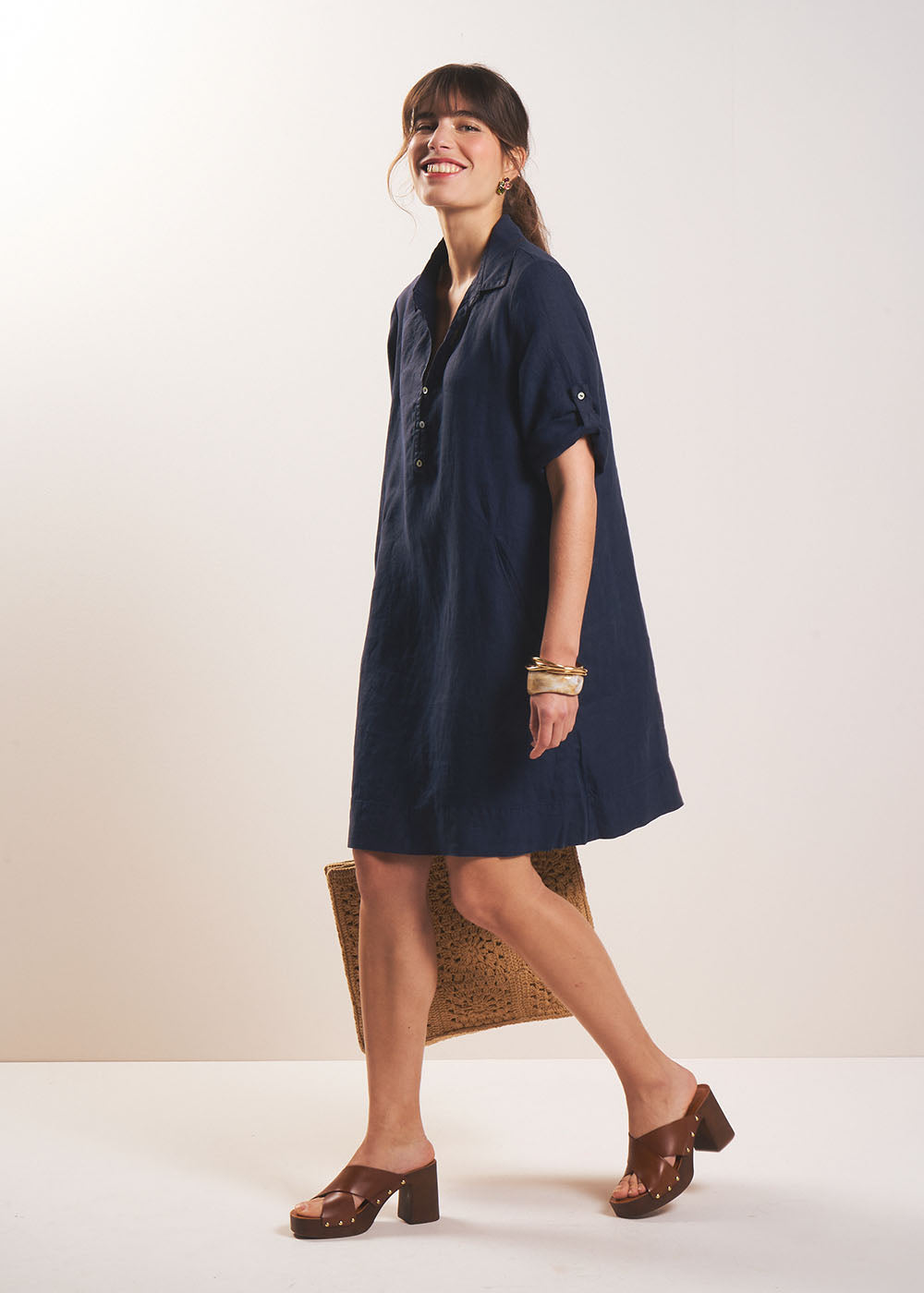 Robe courte en lin col chemisier - Sud Express - 5 - Sud Express