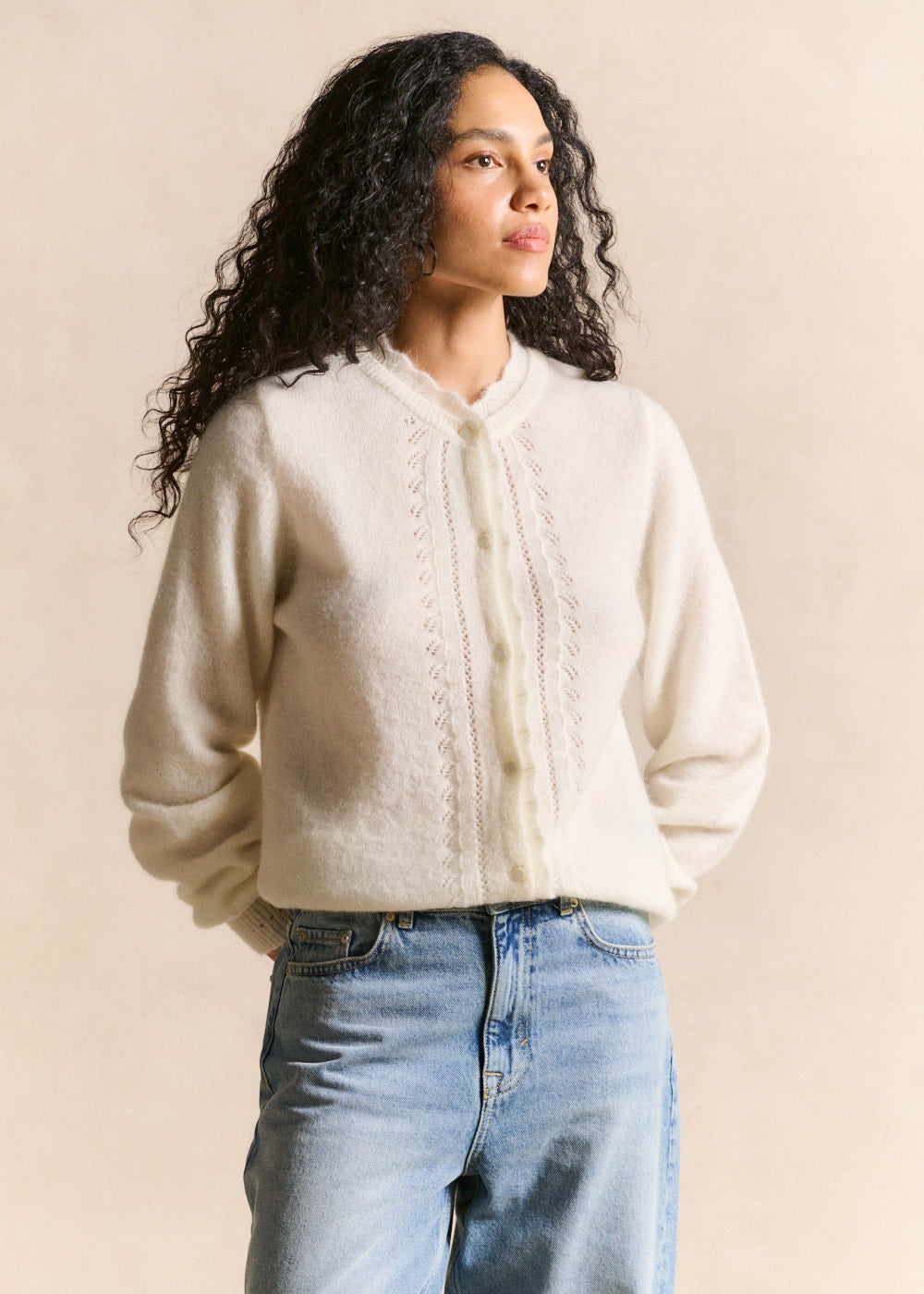 Gilet cardigan en mohair maille ajourée - Sud Express - 4 - Sud Express