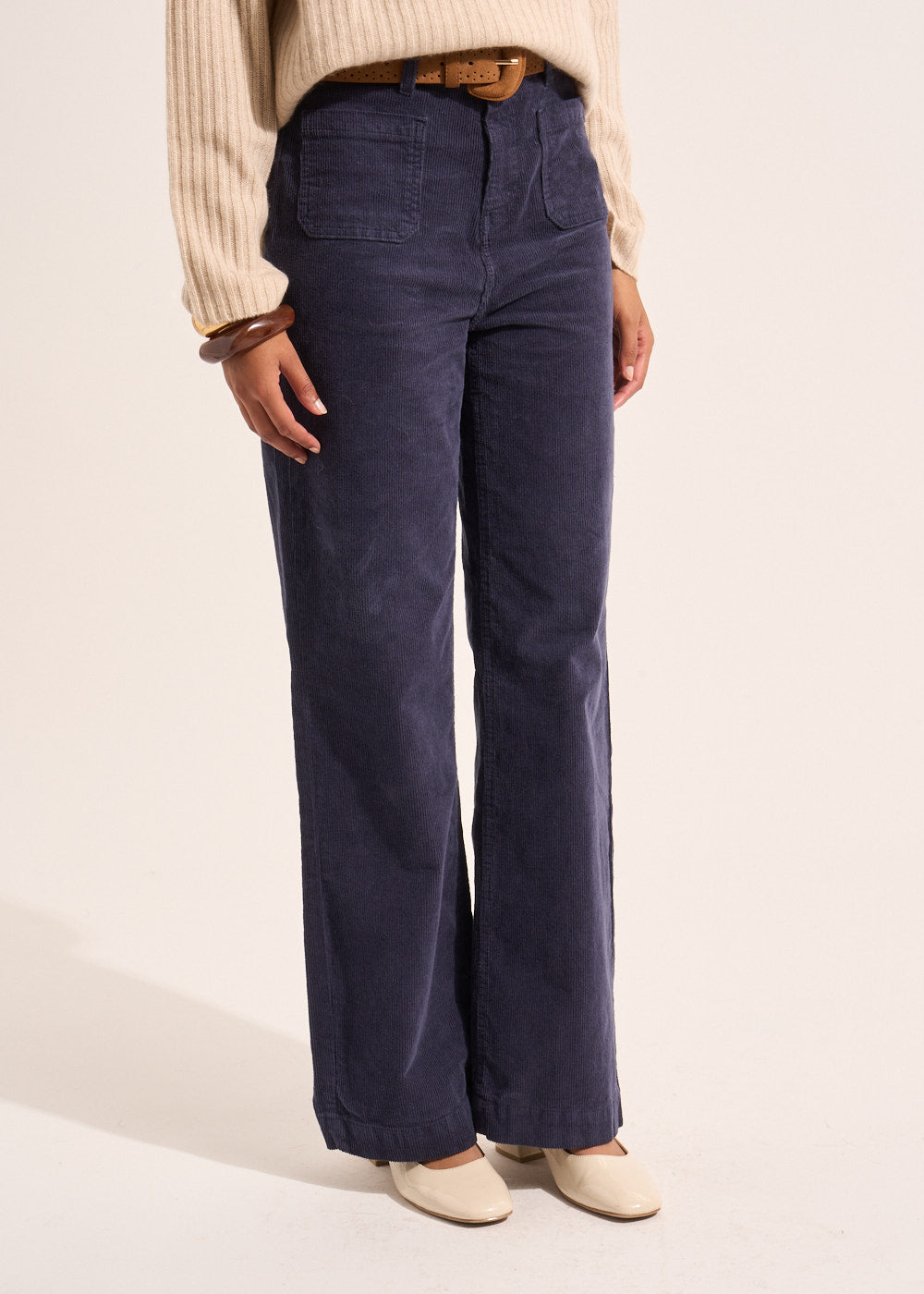 Pantalon large en velours de coton 700 raies taille haute - Sud Express - 5 - Sud Express