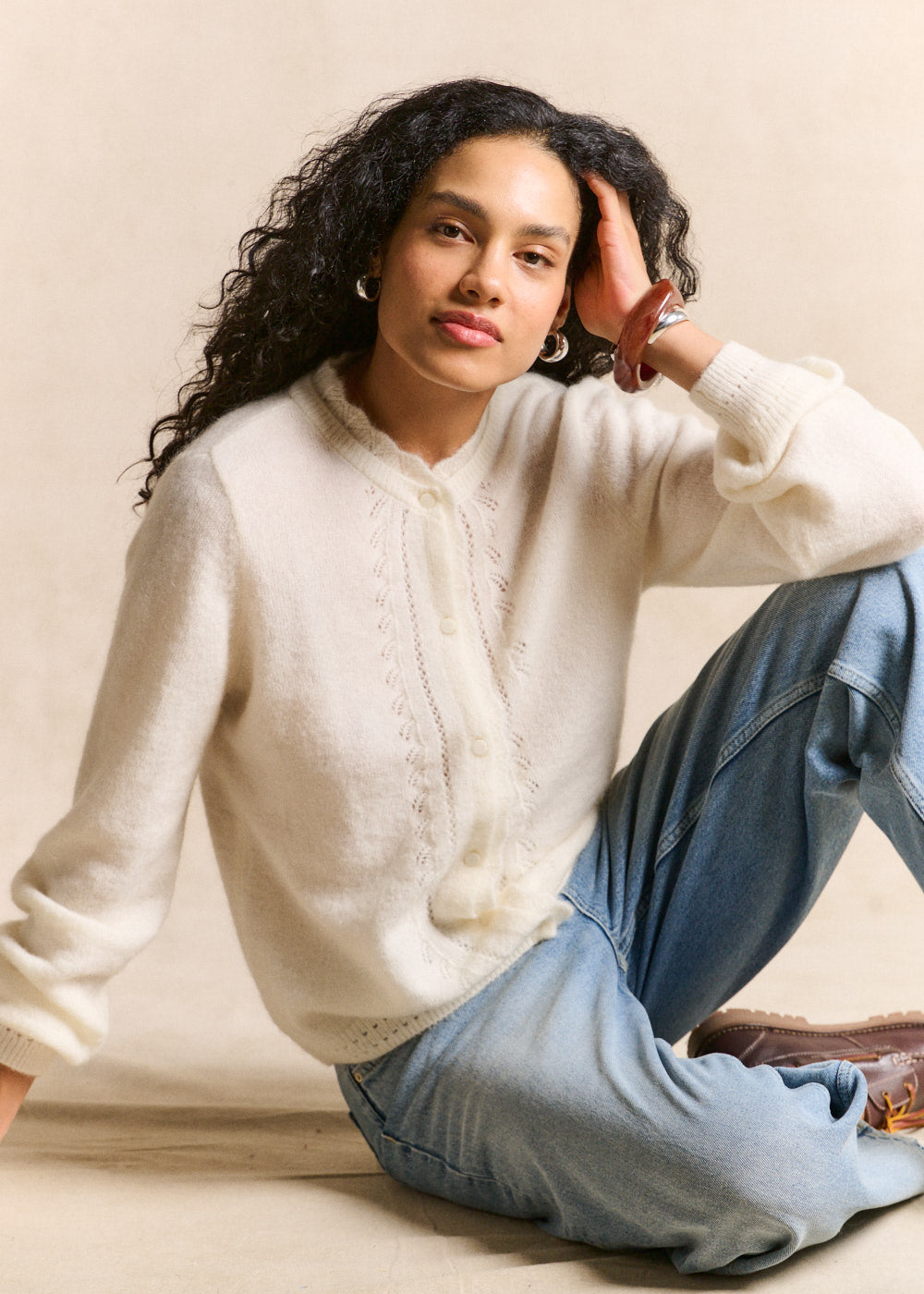 Gilet cardigan en mohair maille ajourée - Sud Express - 1 - Sud Express