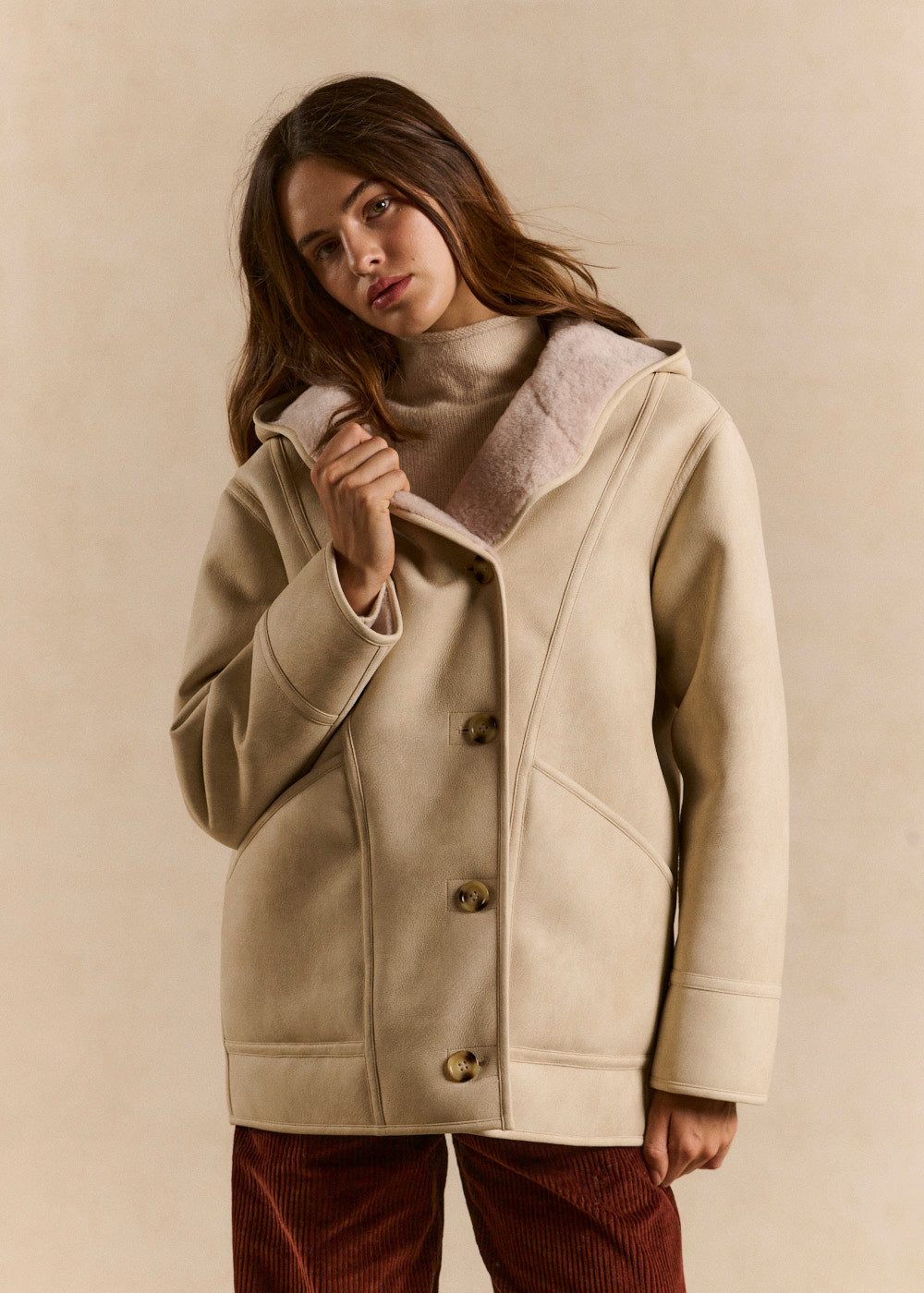 Manteau fausse peau lainée à capuche - Sud Express - 2 - Sud Express