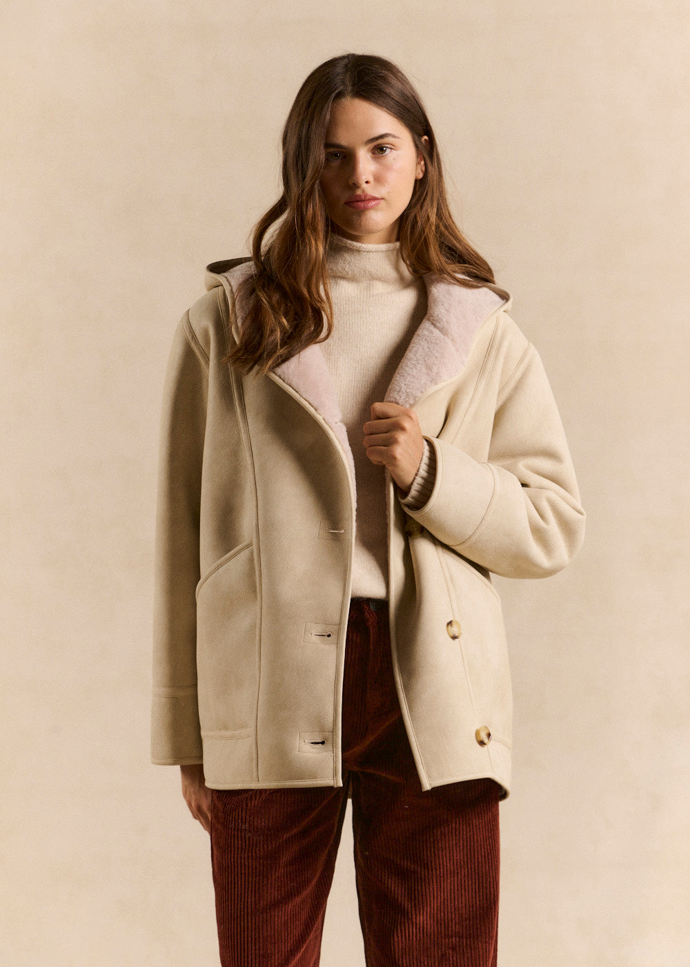 Manteau fausse peau lainée à capuche - Sud Express - 1 - Sud Express