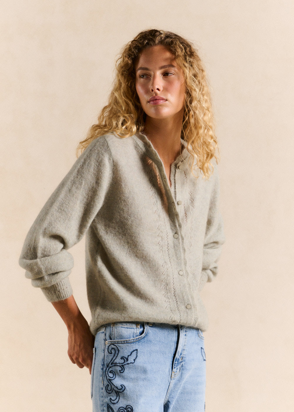Gilet cardigan en mohair maille ajourée - Sud Express - 2 - Sud Express