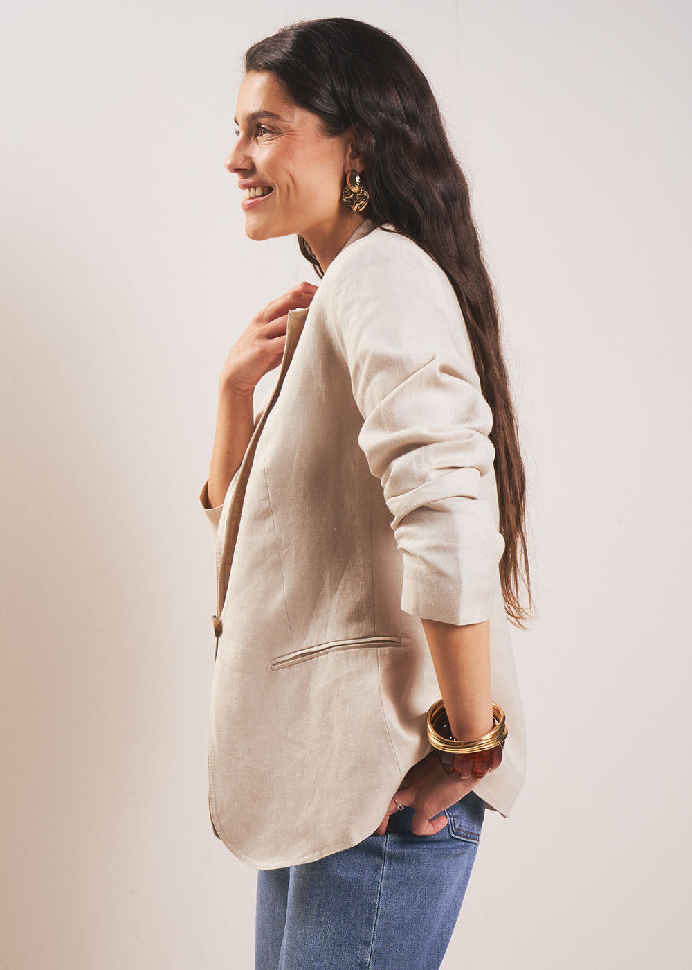 Veste tailleur longue en lin - Sud Express - 5 - Sud Express