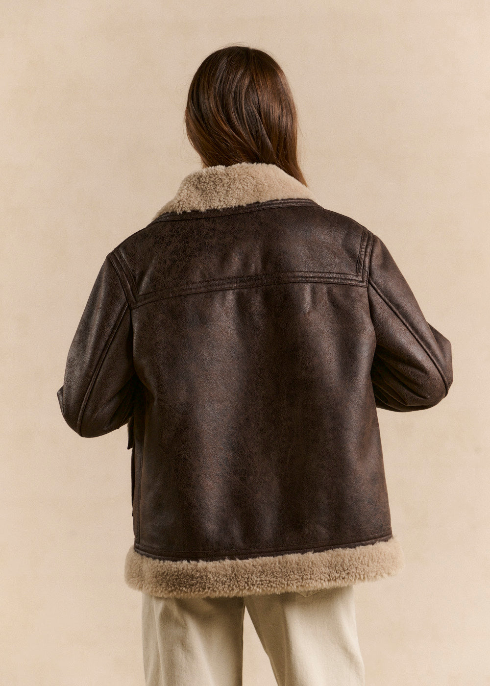 Veste droite effet suede col fourrure - Sud Express - 3 - Sud Express