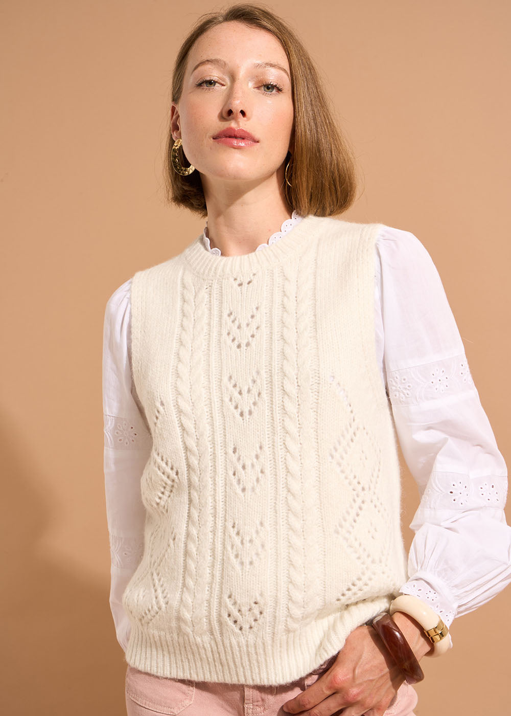 Pull sans manches à col rond et jeu de points - Sud Express - 5 - Sud Express