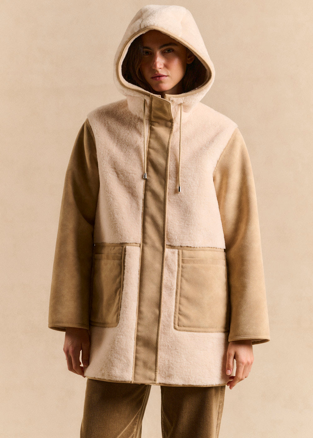 Mixed-material hooded coat - Sud Express - 6 - Sud Express
