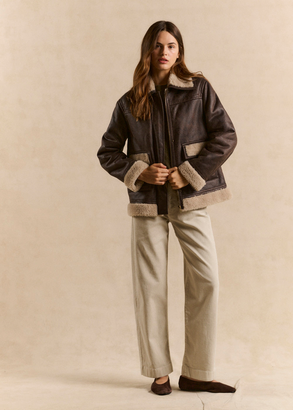 Veste droite effet suede col fourrure - Sud Express - 5 - Sud Express