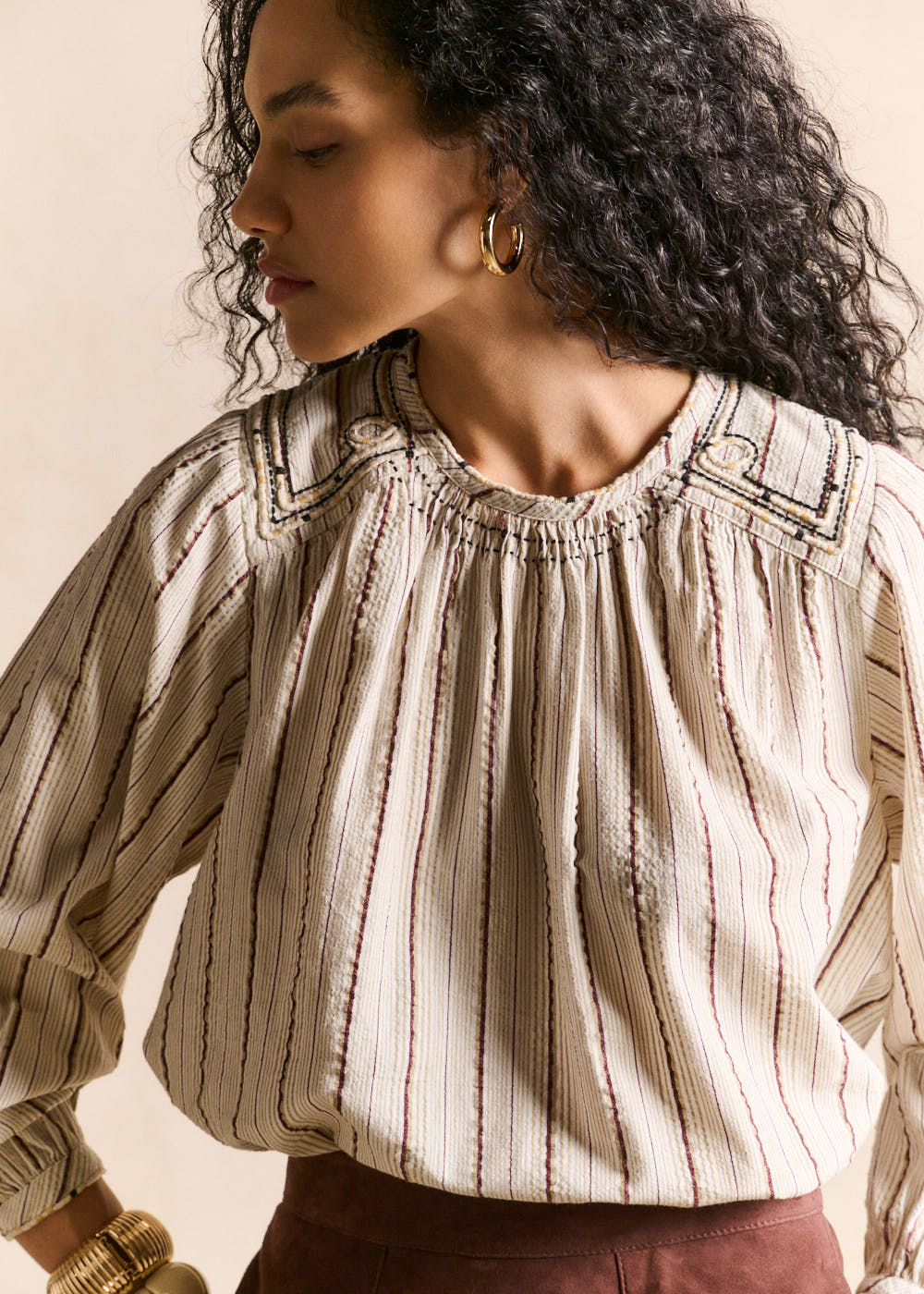Blouse rayée col rond brodée - Sud Express - 5 - Sud Express