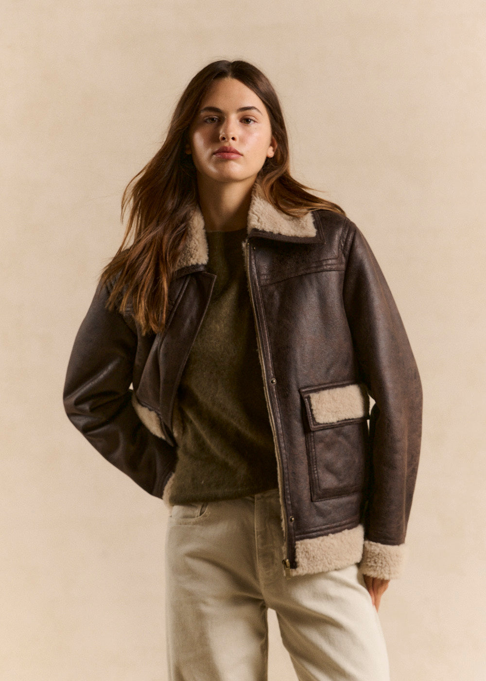 Veste droite effet suede col fourrure - Sud Express - 1 - Sud Express