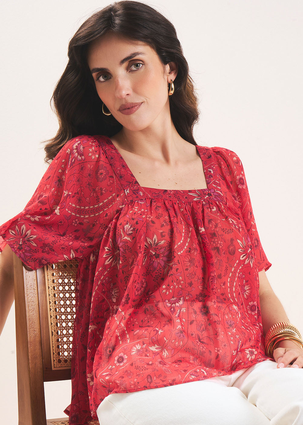 Blouse imprimée avec col carré - Sud Express - 5 - Sud Express