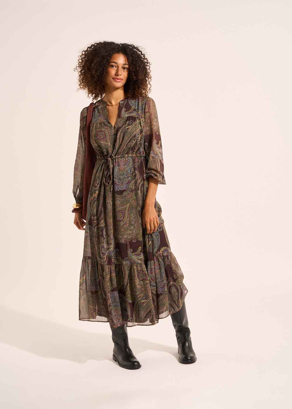 Robe longue à imprimé avec des manches longues bouffantes - Sud Express - 5 - Sud Express