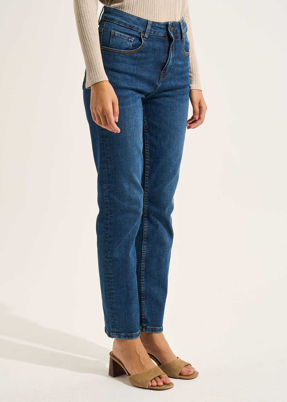 Jean droit taille haute cinq poches - Sud Express - 7 - Sud Express