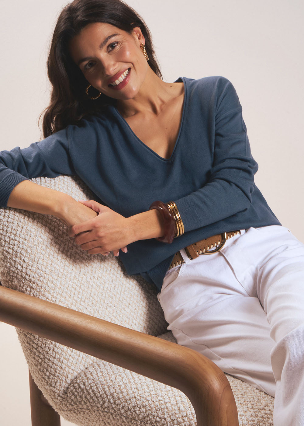 Pull col V oversize en maille fine - Sud Express - 5 - Sud Express