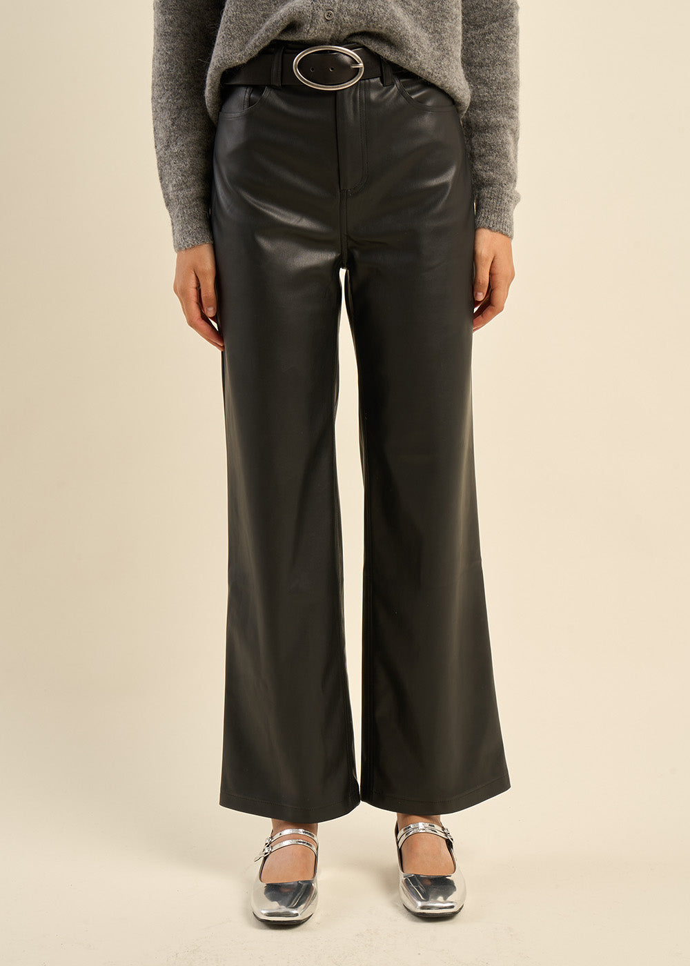 Pantalon large taille haute en similicuir - Sud Express - 5 - Sud Express