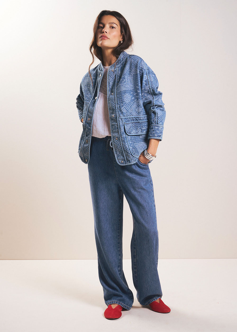 Jean femme à taille élastiquée et jambe large - Sud Express - 5 - Sud Express