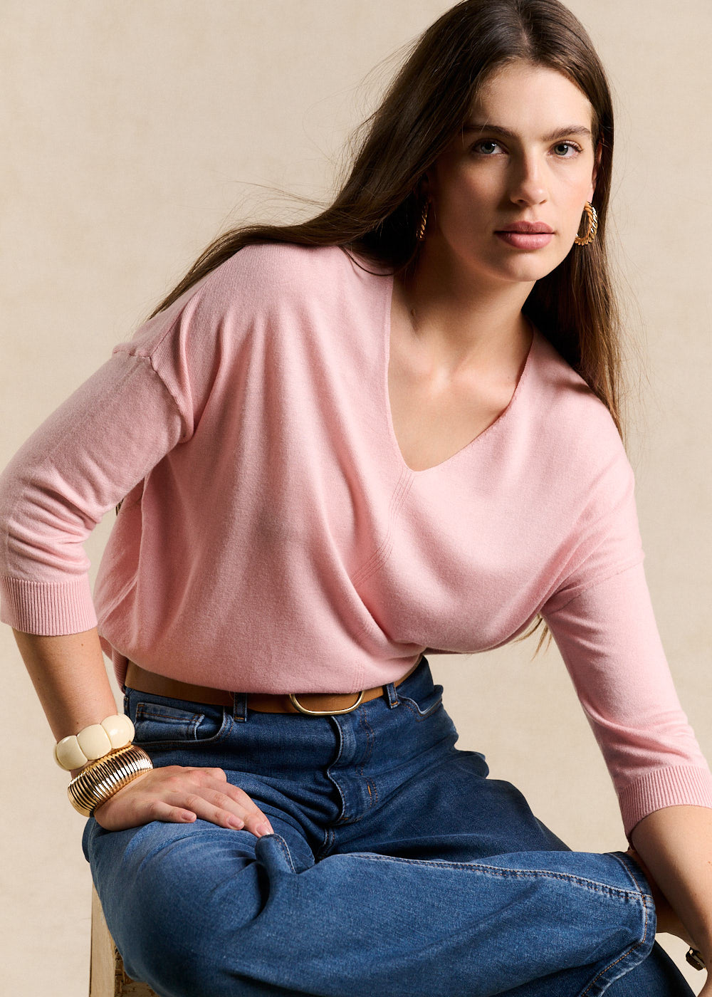 Pull col V oversize avec manches mi-longues - Sud Express - 5 - Sud Express