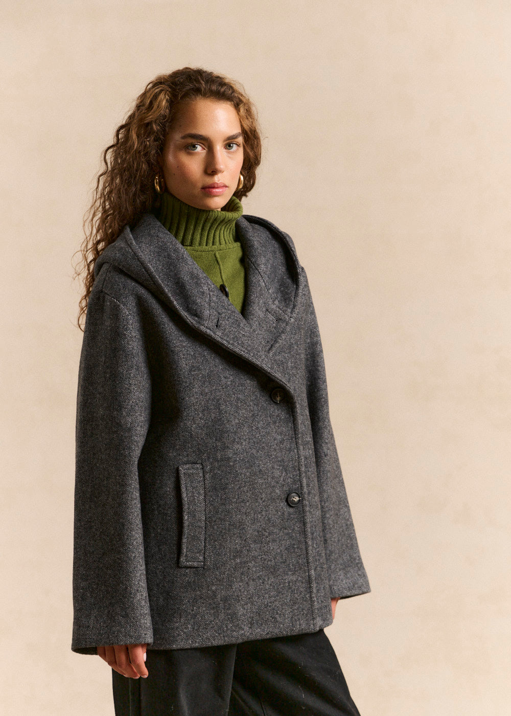 Manteau à capuche en lainage chevron - Sud Express - 4 - Sud Express