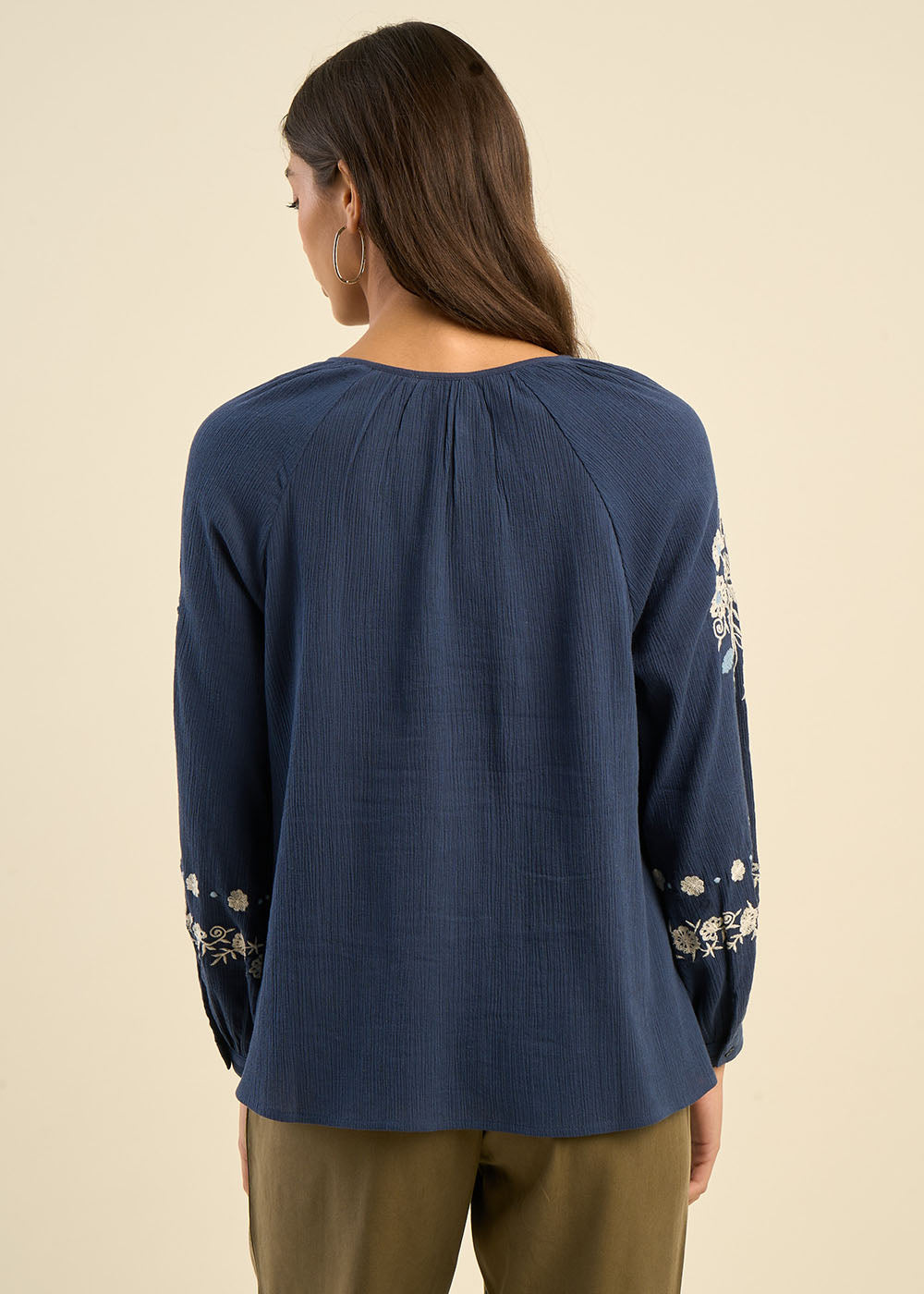 Blouse brodée ample en gaze de coton - Sud Express - 3 - Sud Express