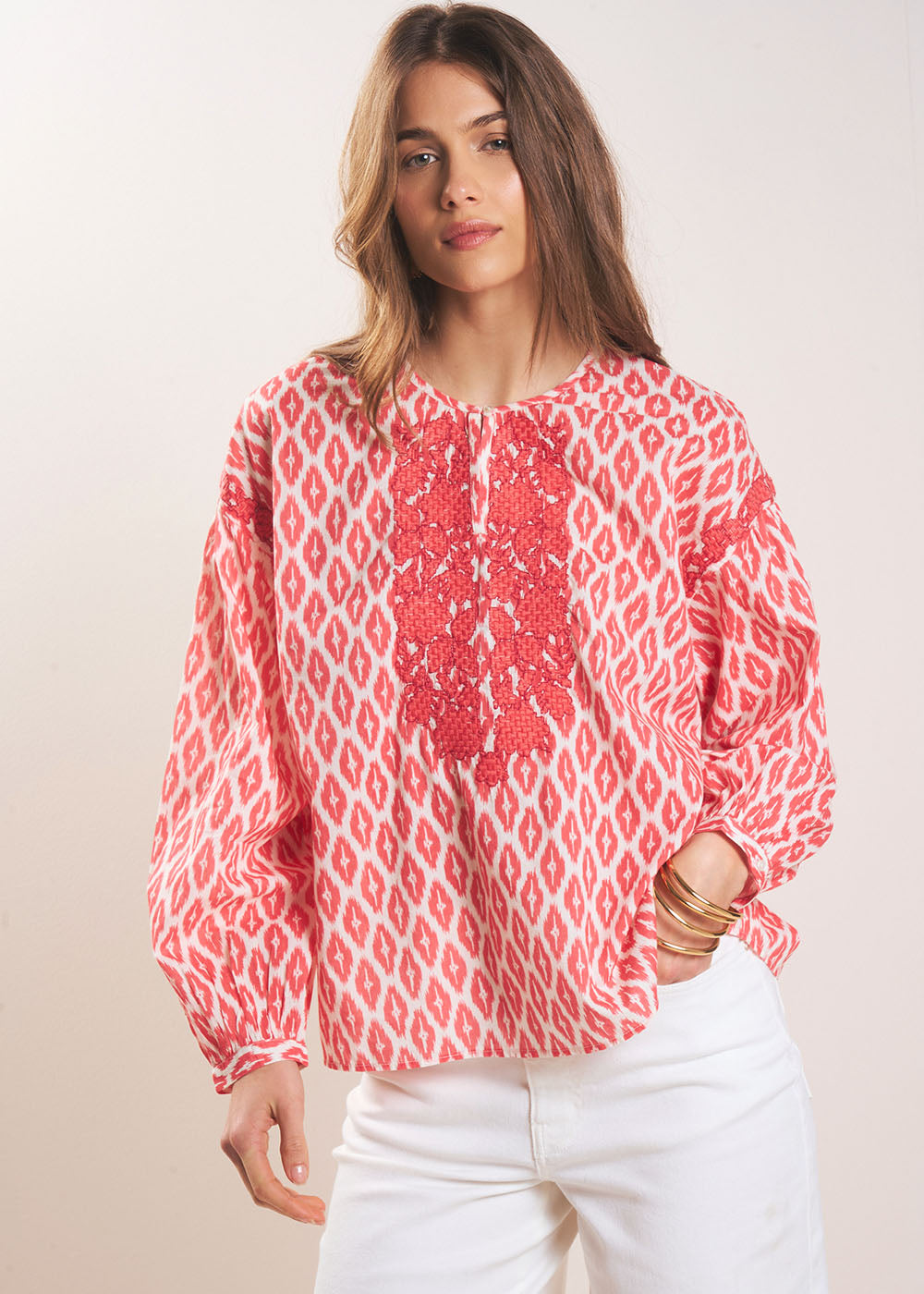 Blouse en coton imprimé et col tunisien - Sud Express - 5 - Sud Express